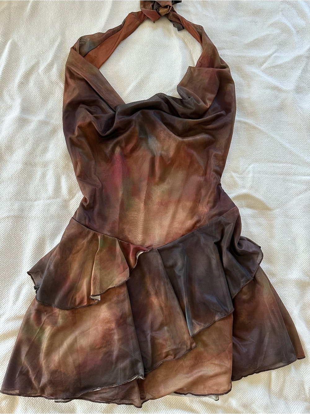 Windsor Brown Tie-Dye Halter Ruffle Mini Dress